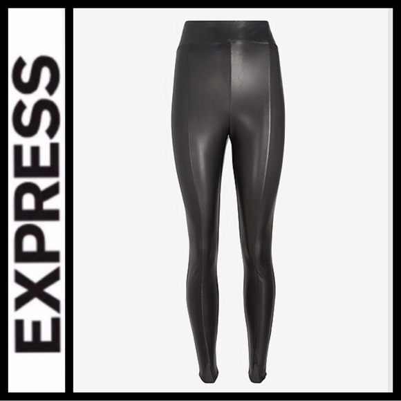 NWOT Express Super High Waisted Front Slit Faux Leather Leggings - Picture 4 of 8